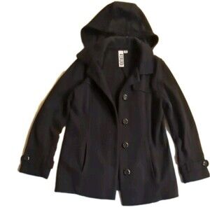 Intl D.E.T.A.I.L.S. Hooded Jacket Women Large Peacoat Hip Length Black L